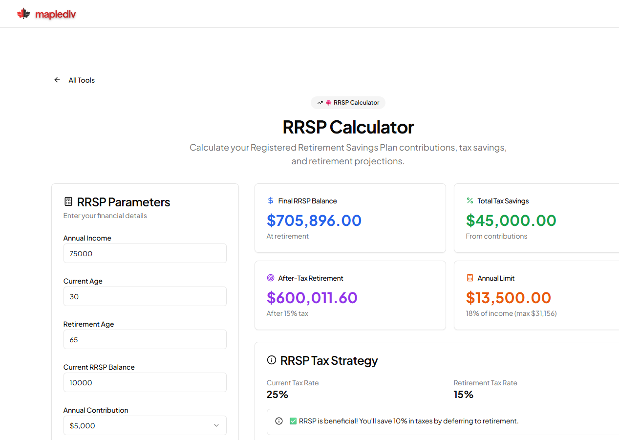 RRSP Calculator preview