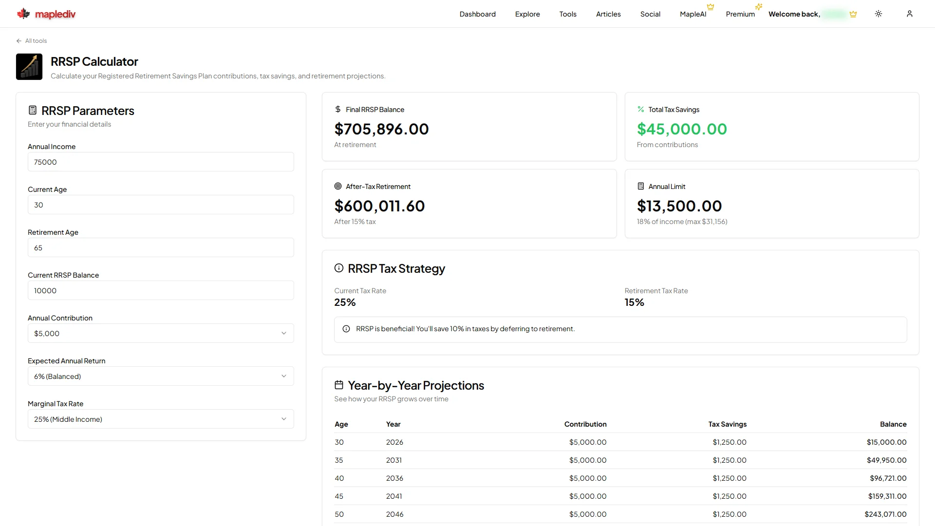 RRSP Calculator preview